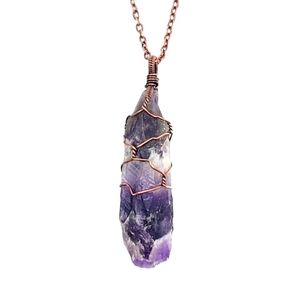 Amethyst Necklace Jewelry Pendant Men Women Copper Purple Crystal Gift Handmade